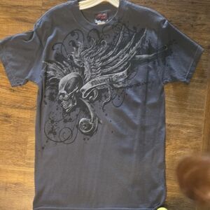Men's Graphic Tee with Skull and Wings Design